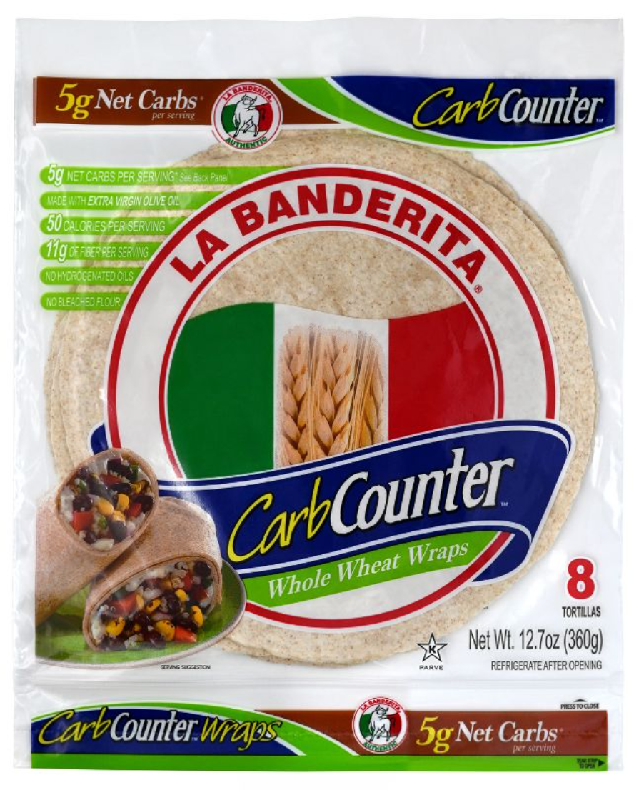 La Banderita Carb Counter Whole Wheat Tortillas x 8 Ct