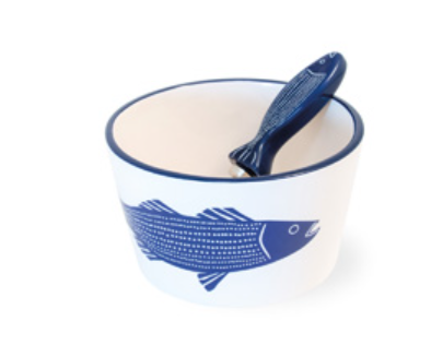 Striper Blue Bowl & Spreader Set