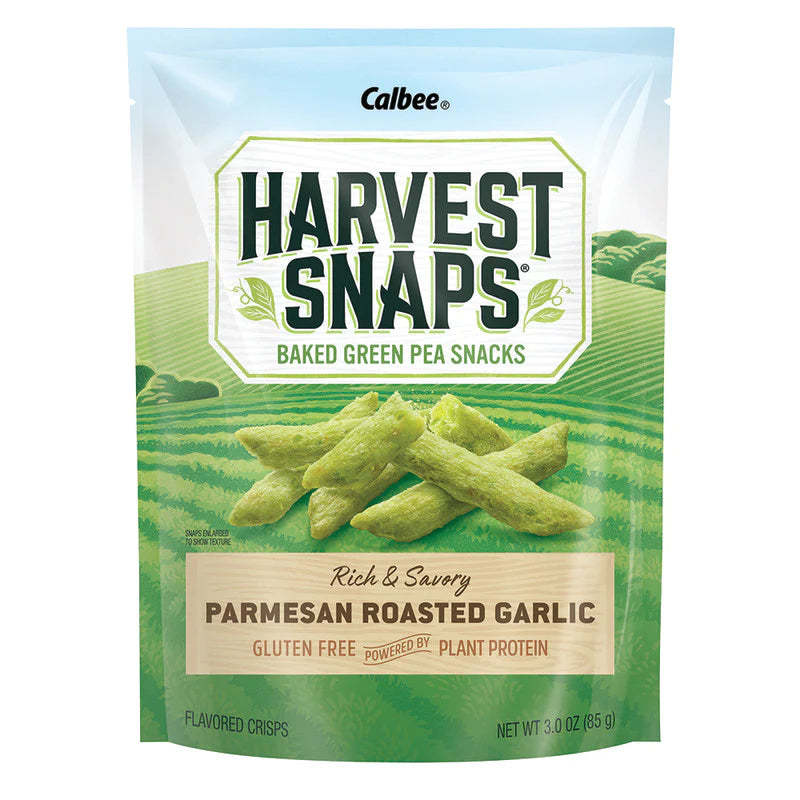 Calbee Harvest Snaps Green Pea Snack Crisps Parmesan & Roasted Garlic 3oz