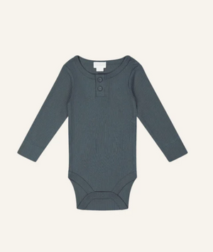 Organic Cotton Modal Long Sleeve Bodysuit - Smoke