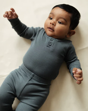 Organic Cotton Modal Long Sleeve Bodysuit - Smoke