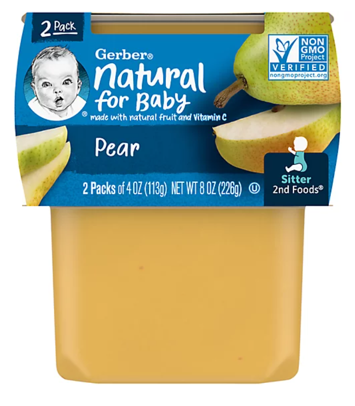 Gerber 2nd Foods Natural for Baby Baby Food, Pear, 4 oz Tubs (2 Pack)