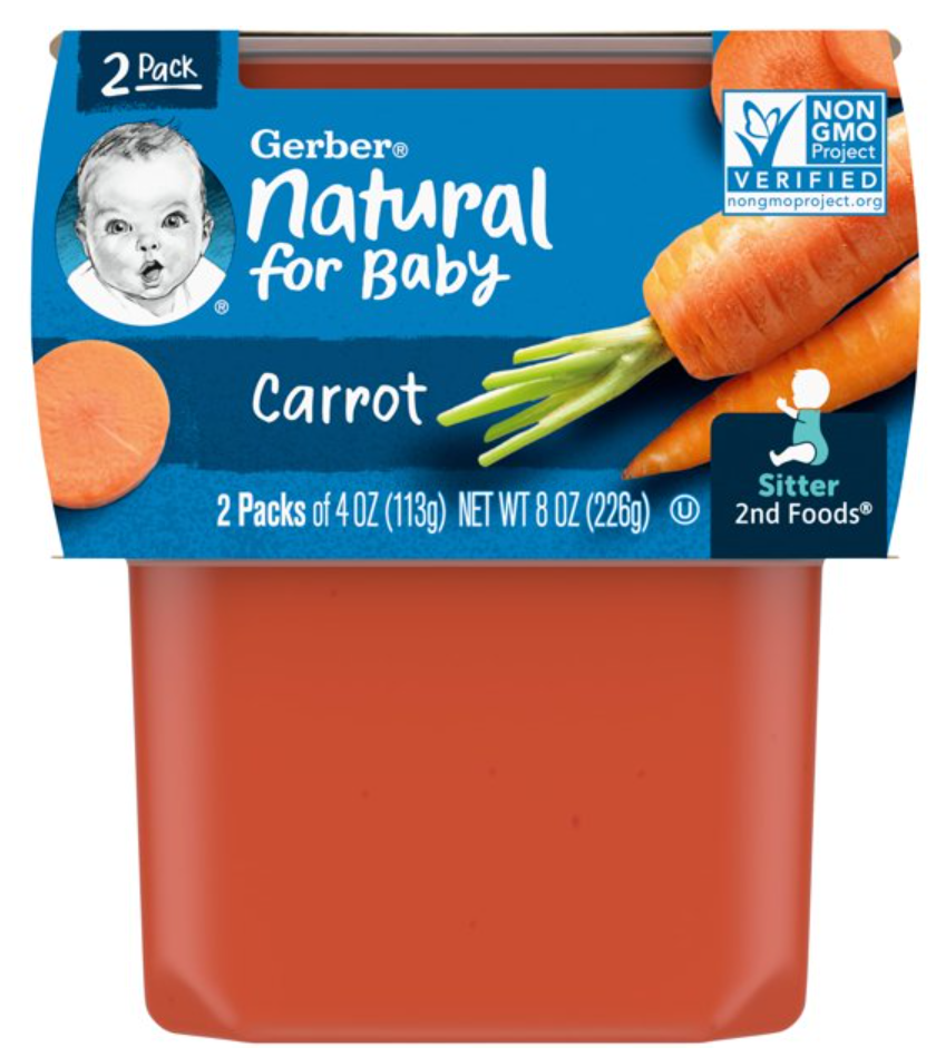 Gerber 2nd Foods Natural for Baby Baby Food, Carrots, 4 oz Tubs (2 Pack)