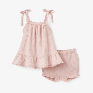 Blush Organic Muslin Tie Top Two Piece Set  3-6m