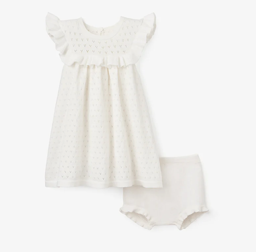 Flutter Pointelle Dress with Bloomers White 6 Months